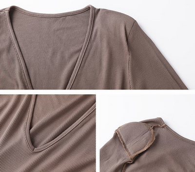 Blusa de Manga Larga con Hombreras Otoñal, Cuello en V - Image 11