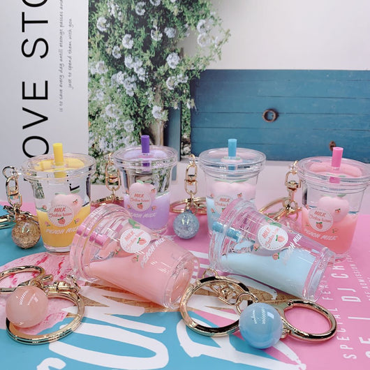 Llavero Flotante Melocotón Corazón Chica Quicksand Té con Leche Colgante Bolsa Auto - Image 13