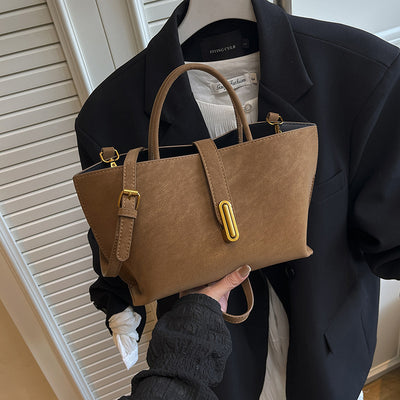 Bolsa Tote Minimalista de Alta Capacidad con Acabado Ante Retro