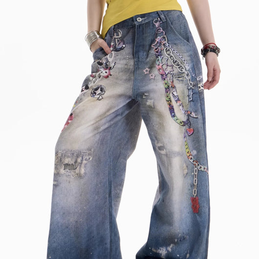 Jeans Retro Americano con Estampado de Caricaturas - Image 10