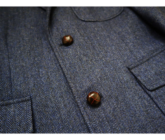 Chaqueta de Trabajo Vintage Americana en Tweed Espiga Lana Pesada con Botones Champiñón - Image 5