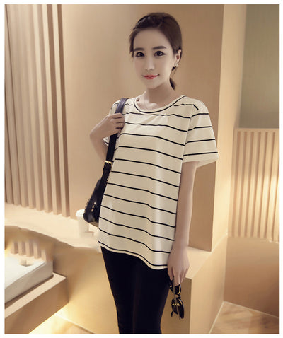 Blusa Clásica de Rayas para Mujer con Mangas Cortas - Image 8