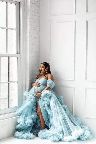 Vestido Premamá Hombros Descubiertos Multicolor para Sesiones Fotográficas - Image 8