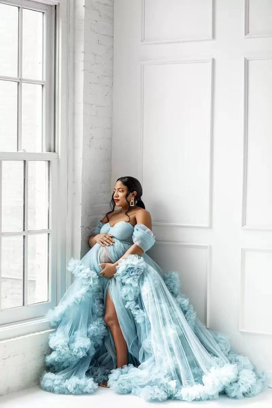 Vestido Premamá Hombros Descubiertos Multicolor para Sesiones Fotográficas - Image 8