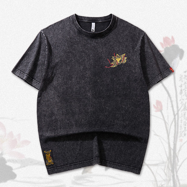 Playera de Pareja Manga Corta para Niño Verano con Bordado de Loto