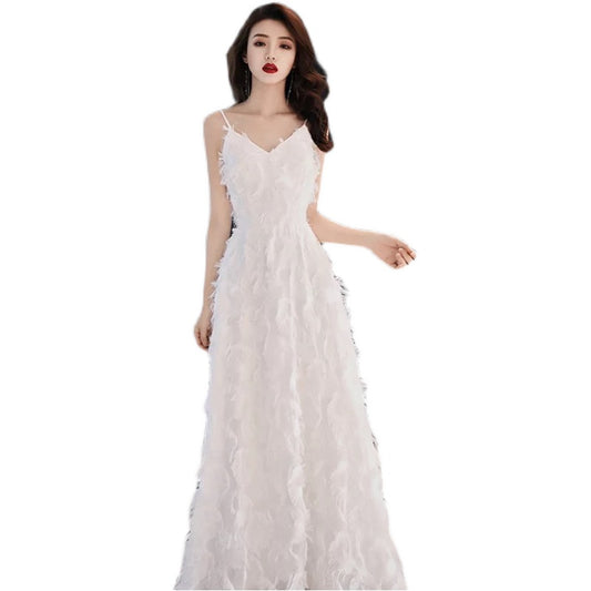 Vestido de Noche Blanco con Tirantes para Fiesta de Cumpleaños - Image 2