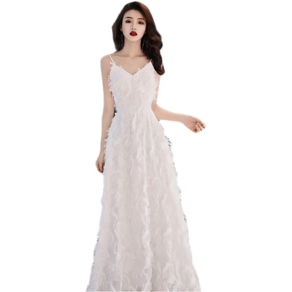Vestido de Noche Blanco con Tirantes para Fiesta de Cumpleaños