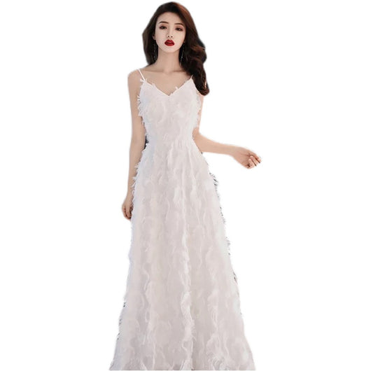 Vestido de Noche Blanco con Tirantes para Fiesta de Cumpleaños - Image 2