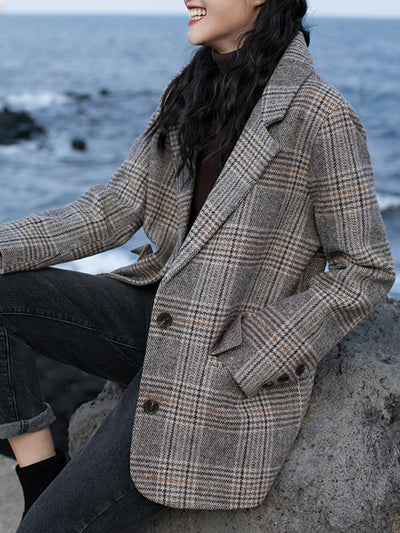 Blazer de Cuadros de Lana para Mujer - Abrigo Corto Cálido Otoño Invierno - Image 4