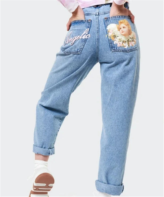 Jeans Retro Cintura Alta con Estampado Ángel Holgados Americanos - Image 4