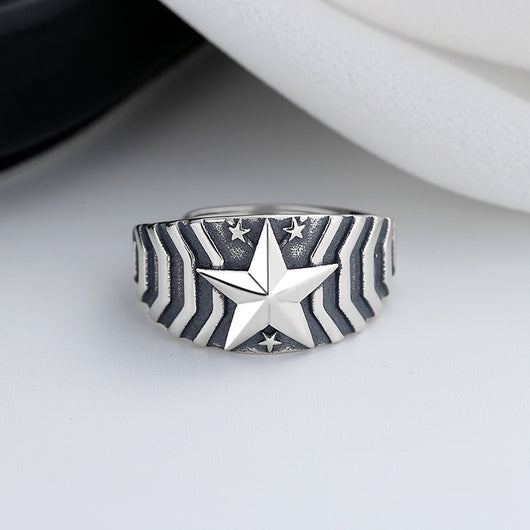 Anillo Estrella de Cinco Puntas Ancho Estilo Europeo Americano - Image 7