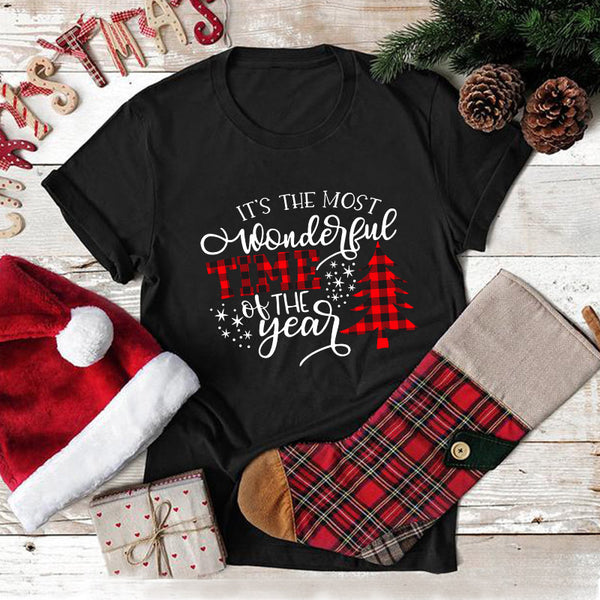 Camiseta Navideña Estampada para Mujer - Cuello Redondo Manga Corta