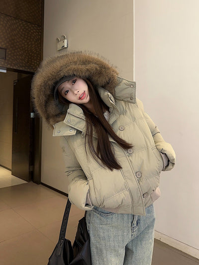 Chaqueta Corta Acolchada con Cuello de Pelaje para Mujer - Image 32
