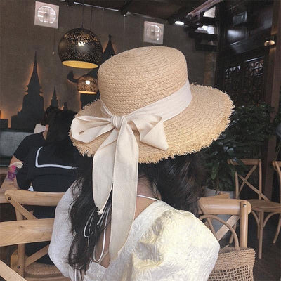 Sombrero de Rafia Elegante Japonés con Moño para Playa - Image 3