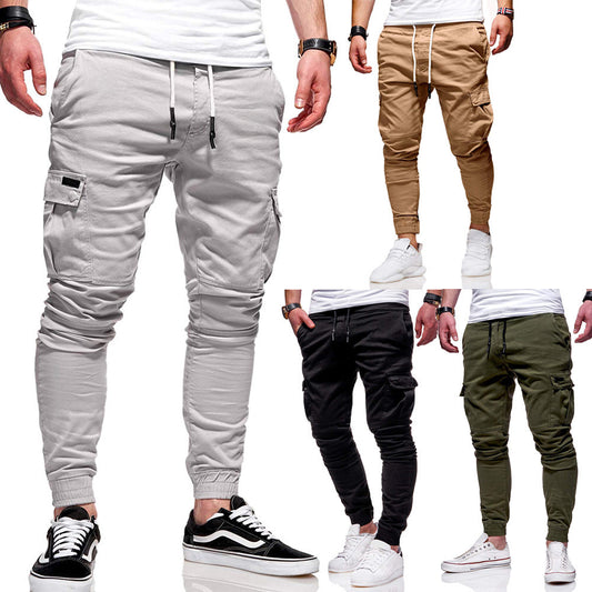 Pantalones Deportivos Hombre con Bolsillos Múltiples y Puños Ajustables