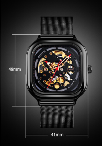 Reloj Mecánico Automático Resistente al Agua con Pulsera Malla y Diseño Hueco Cuadrado - Image 5
