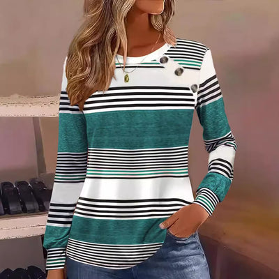 Blusa Casual de Rayas con Botones y Manga Larga para Mujer - Image 7