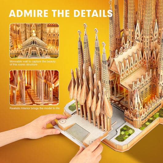 Puzzle 3D LED Sagrada Familia - Catedral Iluminada de Construcción Manual - Image 3