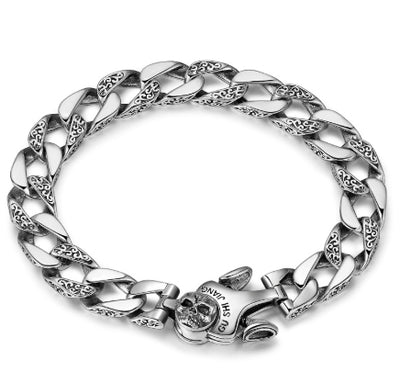 Pulsera de Plata Esterlina para Hombre con Calavera Giratoria y Patrón Retro - Image 18