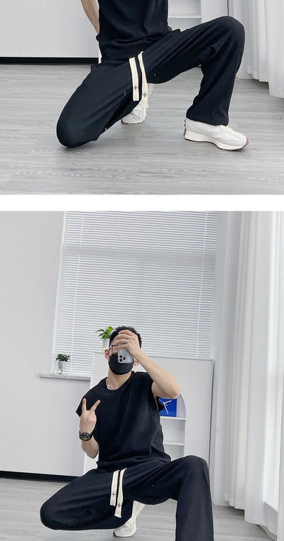 Traje Casual de Seda Helada para Hombre - Pantalón Corto y Playera de Manga Corta - Image 19