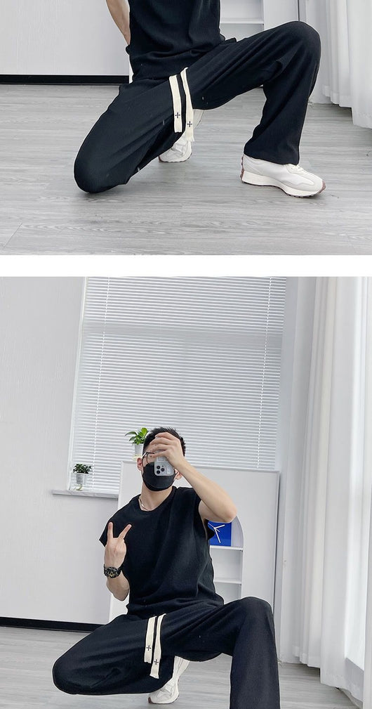 Traje Casual de Seda Helada para Hombre - Pantalón Corto y Playera de Manga Corta - Image 19