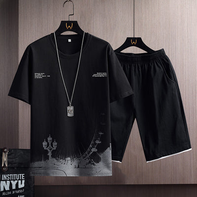 Conjunto Deportivo Hombre: Camiseta Cuello Redondo + Short Suelto Algodón 100% - Image 4