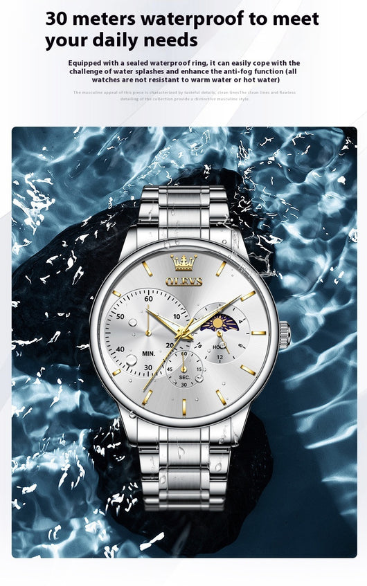 Reloj Multifunción de Acero Inoxidable para Hombre - Resistente al Agua - Image 9