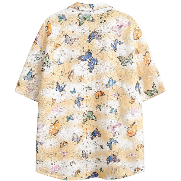 Blusa Calada de Crochet Suelta Manga Corta