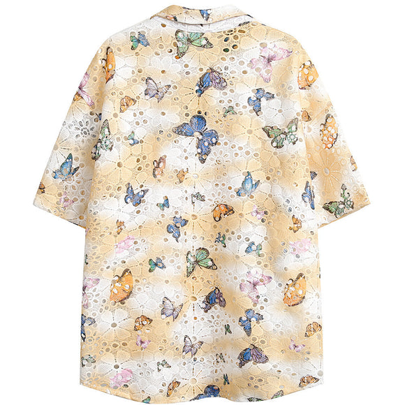 Blusa Calada de Crochet Suelta Manga Corta