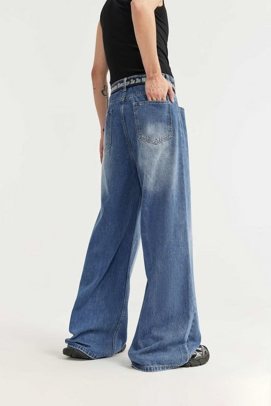 Pantalones Vaqueros Rectos Talla Alta para Hombre - Corte Ancho Lavado - Image 11