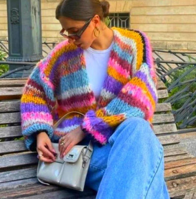 Cardigan Tejido Multicolor de Manga Larga para Mujer - Image 13