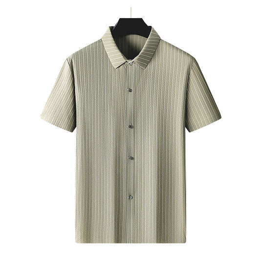 Camisa Casual de Talla Grande para Hombre con Cuello Cuadrado y Rayas en Tela Fresca - Image 10
