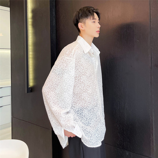 Camisa Larga Transparente con Flores Bordadas - Protección Solar Estilo
