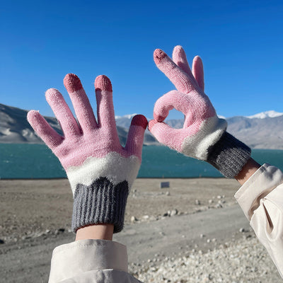 Guantes Tejidos de Invierno con Contraste de Colores y Forro Polar para Mujer - Image 47