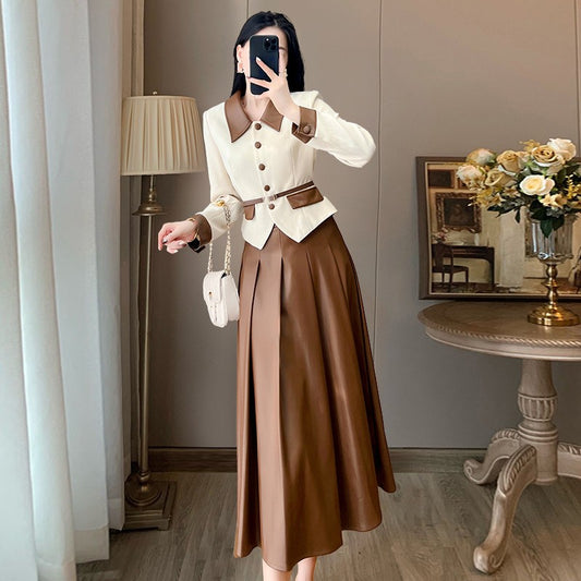 Traje de Cuero con Costuras Decorativas para Mujer