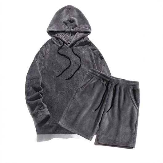 Conjunto de Sudadera con Capucha y Shorts en Fleece Coral para Hombre Talla Grande - Image 2