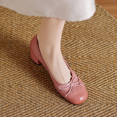 Zapatos de Cuero para Mujer con Tacón Medio y Moño Delicado - Image 14