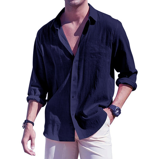 Cardigan de Lino para Hombre con Solapa y Manga Larga - Image 5