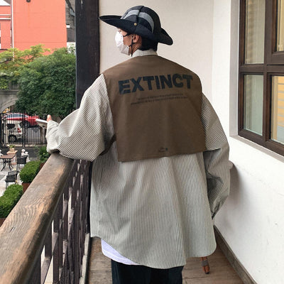 Camisa de Trabajo Manga Larga con Efecto Dos Piezas a Rayas - Image 4