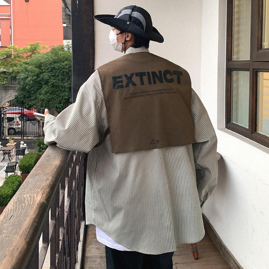 Camisa de Trabajo Manga Larga con Efecto Dos Piezas a Rayas - Image 4