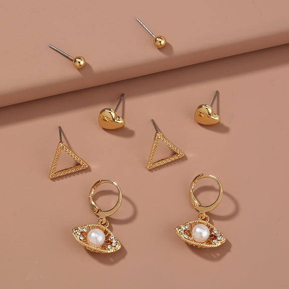 Juego de Aretes Metálicos Irregulares - Cuatro Piezas