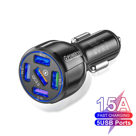 Cargador de Auto 5 Puertos USB con Carga Rápida QC3.0 15A - Image 2