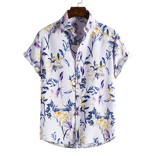 Camisa Casual de Manga Corta con Estampado Floral para Hombre