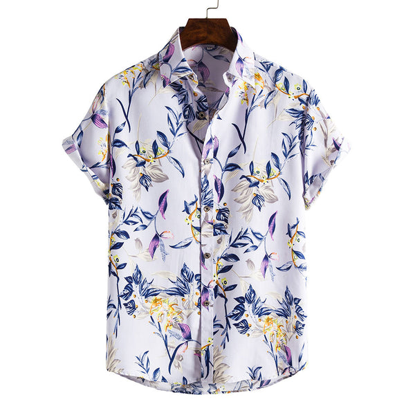 Camisa Casual de Manga Corta con Estampado Floral para Hombre