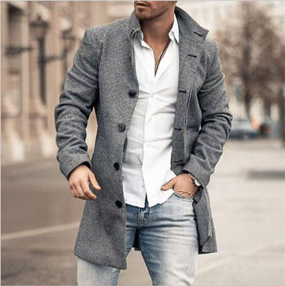 Abrigo Casual de Lana para Hombre con Cuello Alto y Bolsillos - Image 4