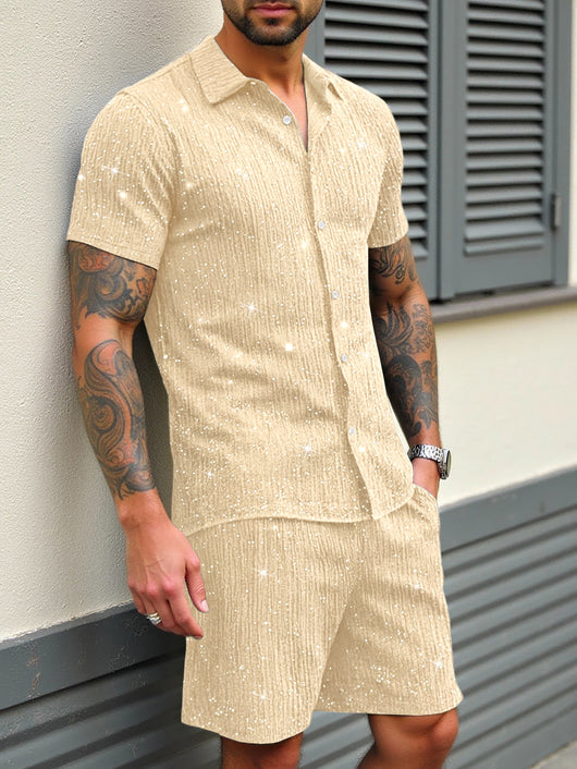 Conjunto de Camisa Brillante y Pantalón Corto para Hombre - Image 32