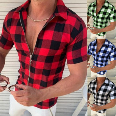 Camisa Polo de Cuadros para Hombre con Cierre - Manga Corta Fresca - Image 5