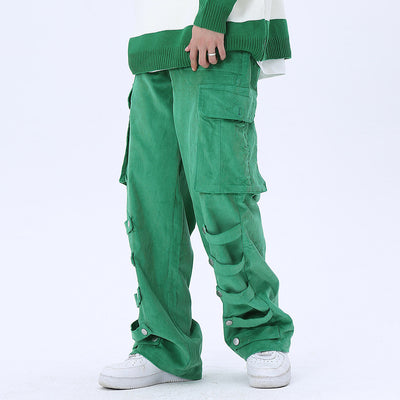 Pantalones de Trabajo Oversized con Bolsillos Grandes y Cintas Laterales