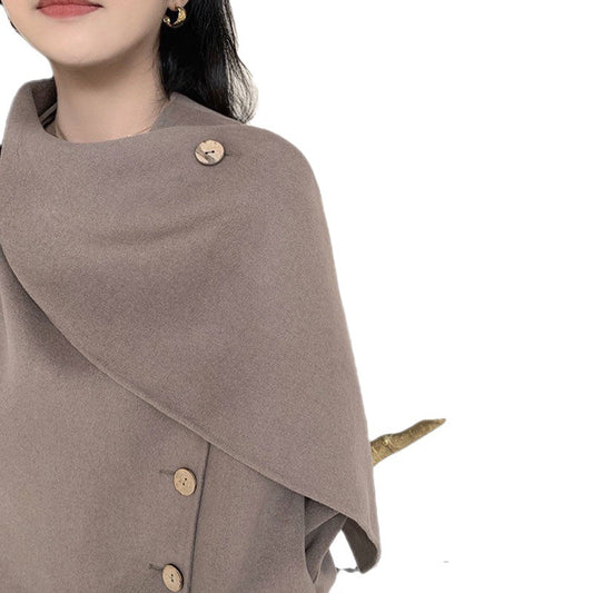Abrigo de Lana con Diseño de Bufanda Integrada para Mujer - Image 2