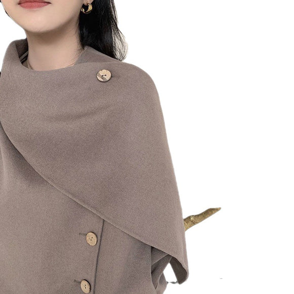 Abrigo de Lana con Diseño de Bufanda Integrada para Mujer
